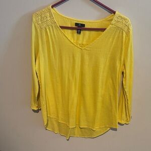 GAP Yellow V-Neck Crochet Shoulder Blouse